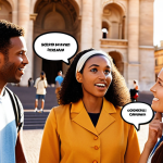 **

A diverse team of tour guides collaborating, with speech bubbles indicating clear communication, active listening, and offering support. The backdrop showcases iconic landmarks subtly blurred to keep the focus on the team dynamic. Warm, inviting lighting.

**