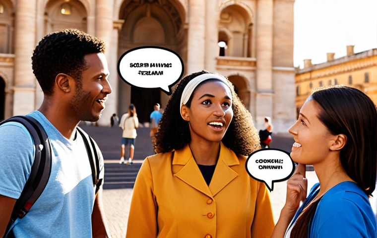 **

A diverse team of tour guides collaborating, with speech bubbles indicating clear communication, active listening, and offering support. The backdrop showcases iconic landmarks subtly blurred to keep the focus on the team dynamic. Warm, inviting lighting.

**