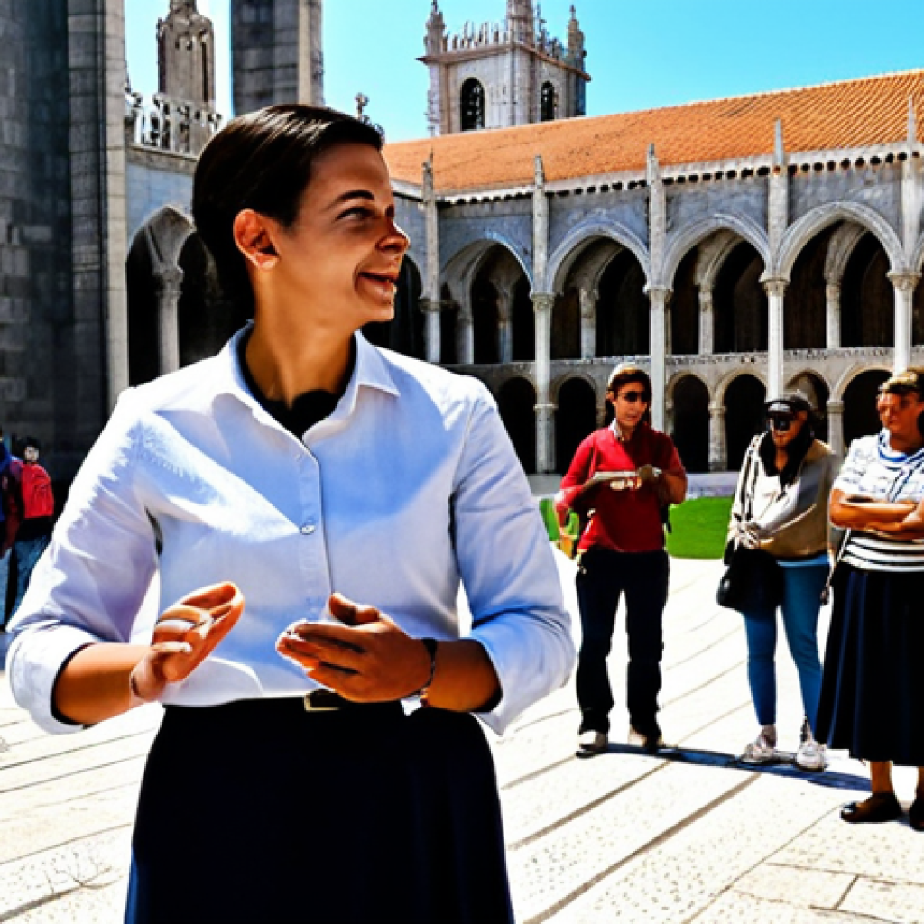 관광통역안내사 시험 최신 기출문제 분석 - Historical Tour Guide**
"A professional tour guide, fully clothed in modest, comfortable clothing a...